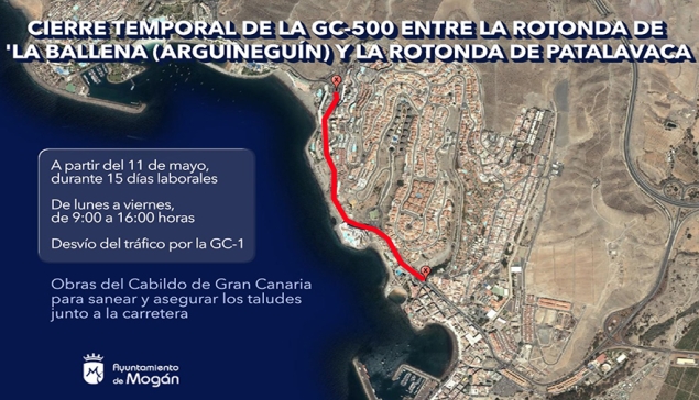 Tijdelijke sluiting van de GC-500 tussen Arguineguín en Patalavaca